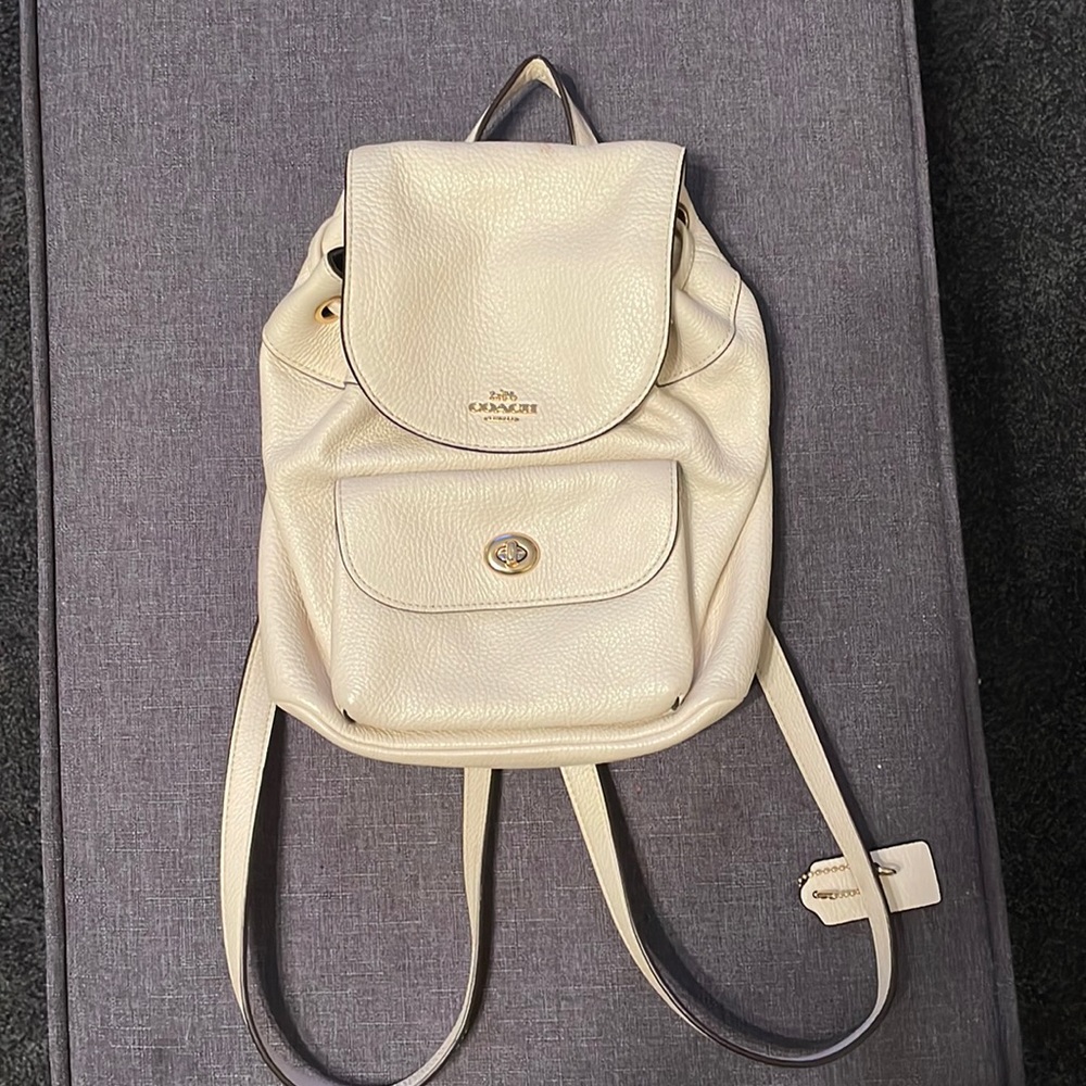 Winter white leather coach mini backpack